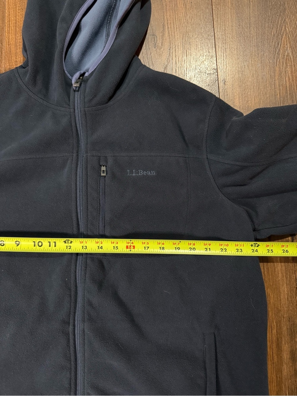 L.L.Bean Men’s Polartec Hooded Fleece Jacket Full Zip Navy Blue Large - Picture 10 of 13